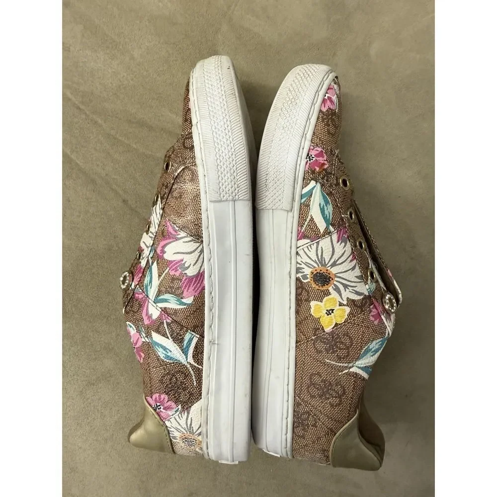 Guess Womens Loven Multicolor Floral Lace-Up Sneaker Shoes. Sz 7M. NO SHOELACES